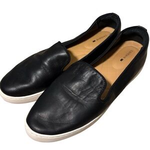 Birdies black leather slip ons